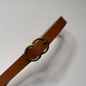 Elegant Brown Leather Belt with Gold Buckle